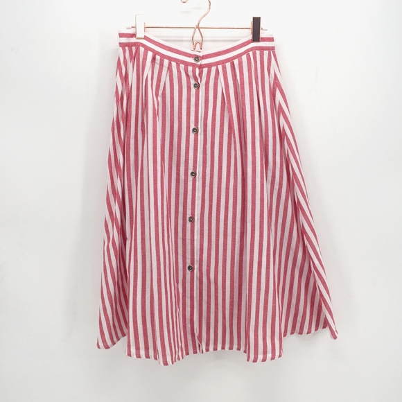 Dresses & Skirts - White and Red Striped Button Front Midi Skirt